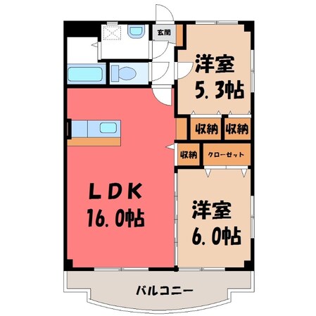 宇都宮駅 徒歩15分 4階の物件間取画像